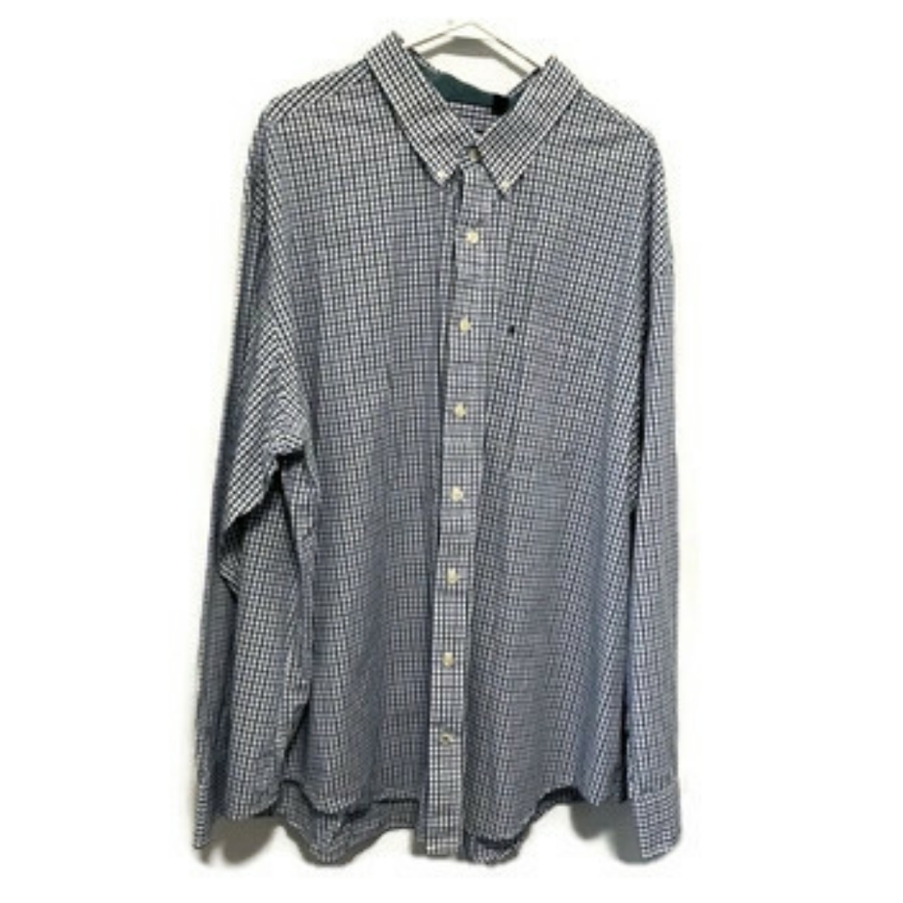 IZOD Men's 3X Button Front Long Sleeve Shirt Green Purple White Check Print